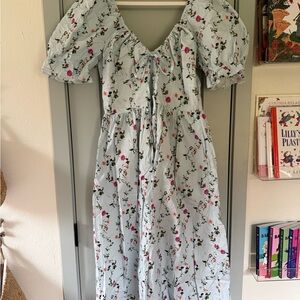 Hill House Women’s Midi Floral Puff-Sleeve Dress in Light Blue